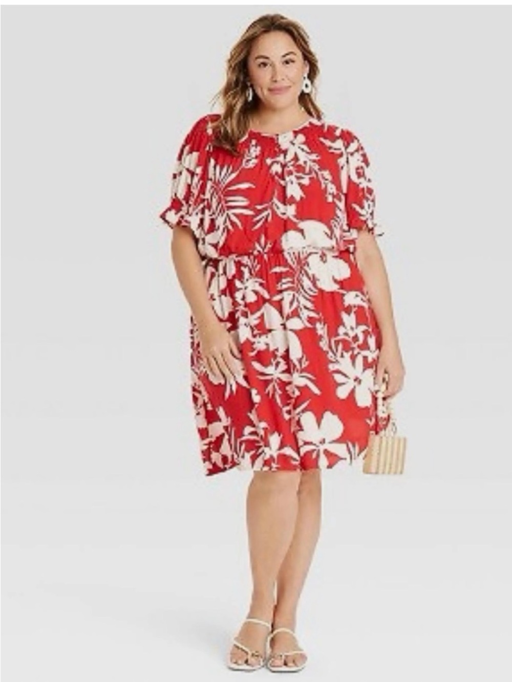 Ava & Viv Red and White Floral Tunic Dress